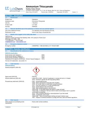 Ammonium Thiocyanate Safety Data Sheet According to Federal Register / Vol