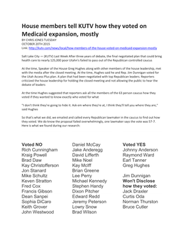 House Members Tell KUTV How They Voted on Medicaid Expansion, Mostly