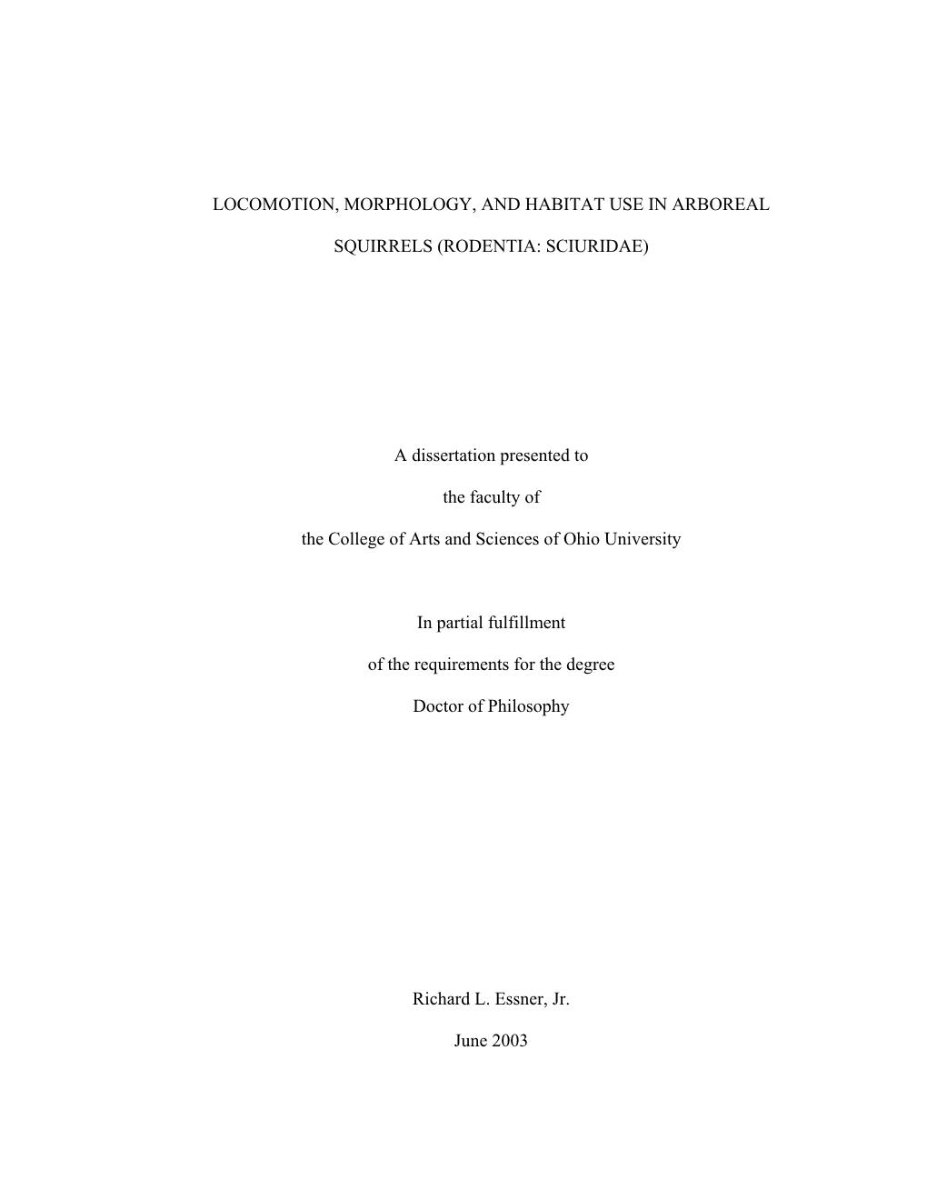 Locomotion, Morphology, and Habitat Use in Arboreal