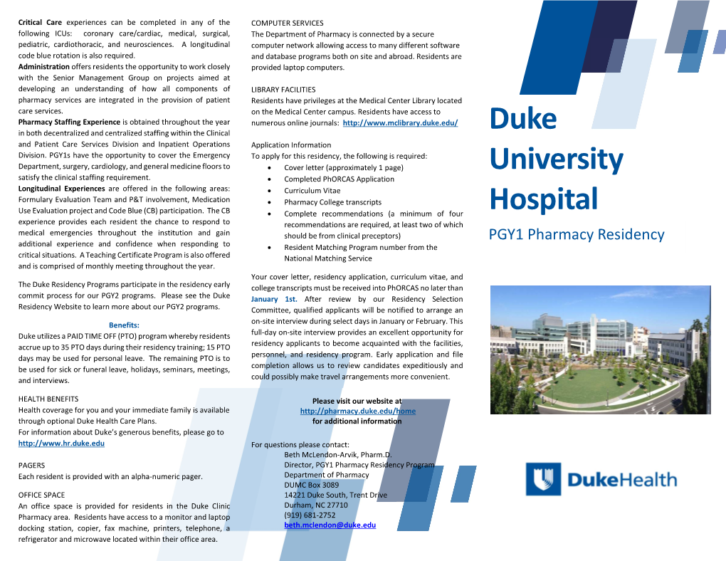 Duke PGY1 Residency Brochure