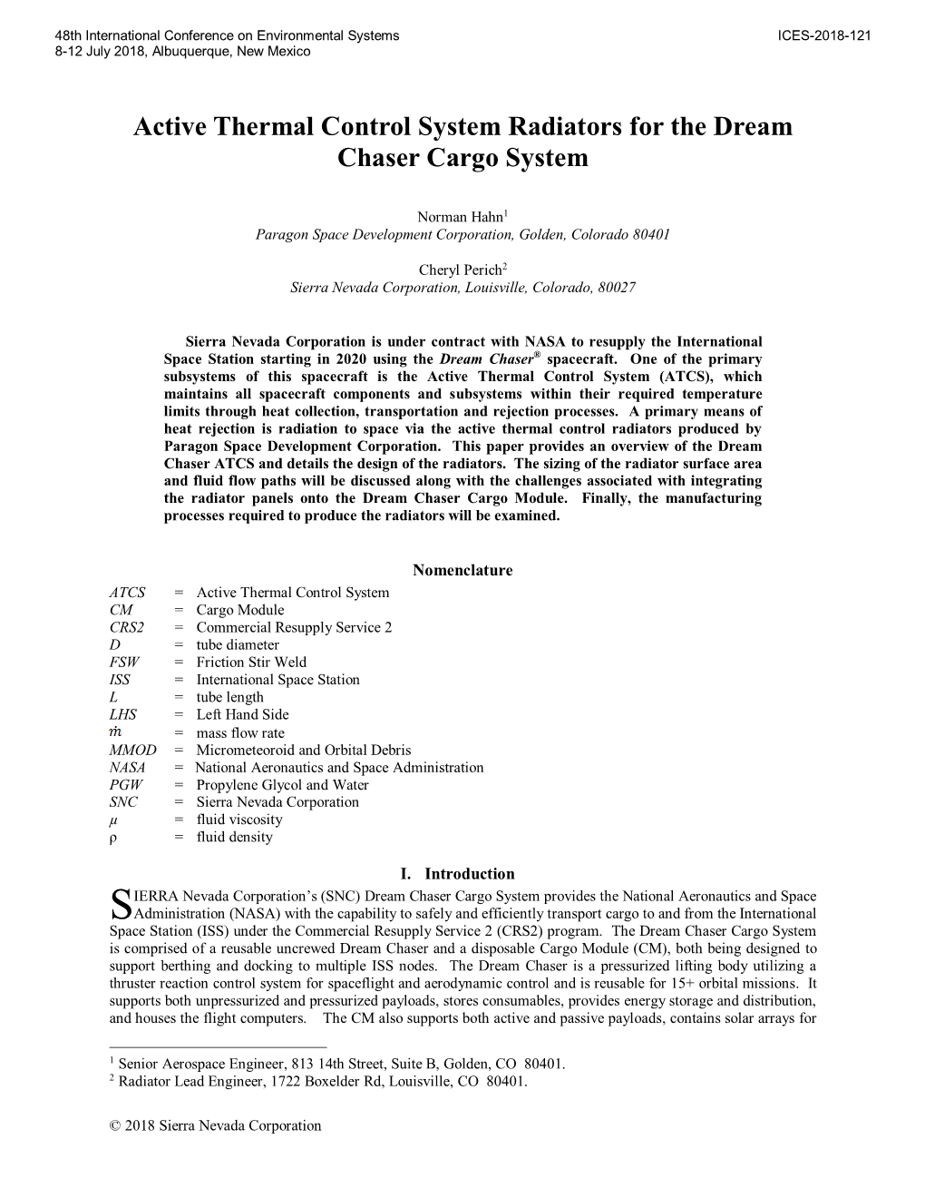 Active Thermal Control System Radiators for the Dream Chaser Cargo System