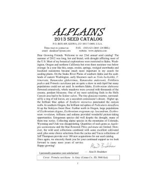 Alplains 2013 Seed Catalog P.O