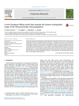 A New European Albian Turtle That Extends the Known Stratigraphic Range of the Pleurosternidae (Paracryptodira)