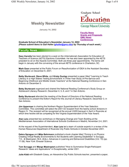Weekly Newsletter, January 14, 2002 Page 1 of 4