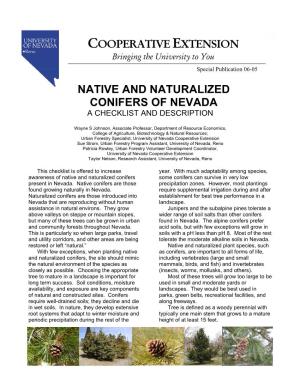 Native and Naturalized Conifers of Nevada a Checklist and Description