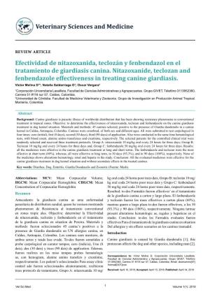 Efectividad De Nitazoxanida, Teclozán Y Fenbendazol En El Tratamiento De Giardiasis Canina