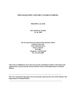 Specialization and the Canadian Forces (2003)