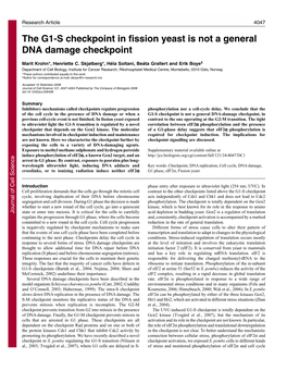 The G1-S Checkpoint in Fission Yeast Is Not a General DNA Damage Checkpoint