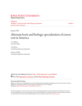 Alternate Hosts and Biologic Specialization of Crown Rust in America I