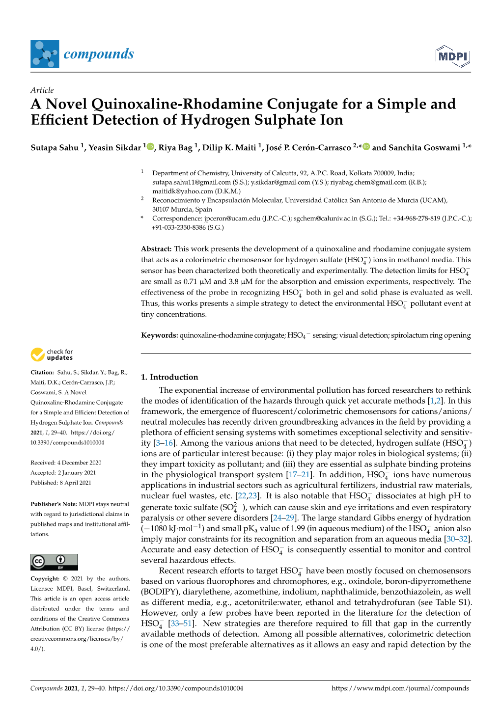 A Novel Quinoxaline-Rhodamine Conjugate for a Simple and Efficient