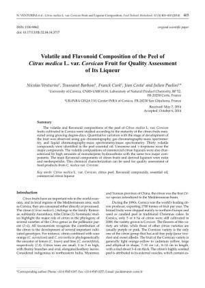 Volatile and Flavonoid Composition of the Peel of Citrus Medica L. Var