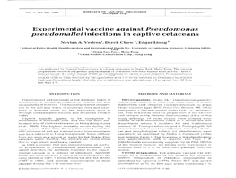 Experimental Vaccine Against Pseudomonas Pseudomallei Infections in Captive Cetaceans