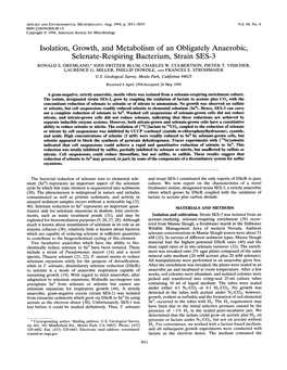 Isolation, Growth, and Metabolism of an Obligately Anaerobic, Selenate-Respiring Bacterium, Strain SES-3 RONALD S