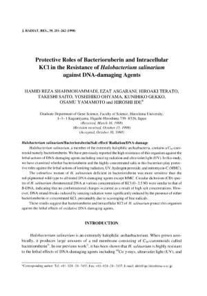 Protective Roles of Bacterioruberin and Intracellular Kcl in the Resistance of Halobacterium Salinarium Against DNA-Damaging Agents