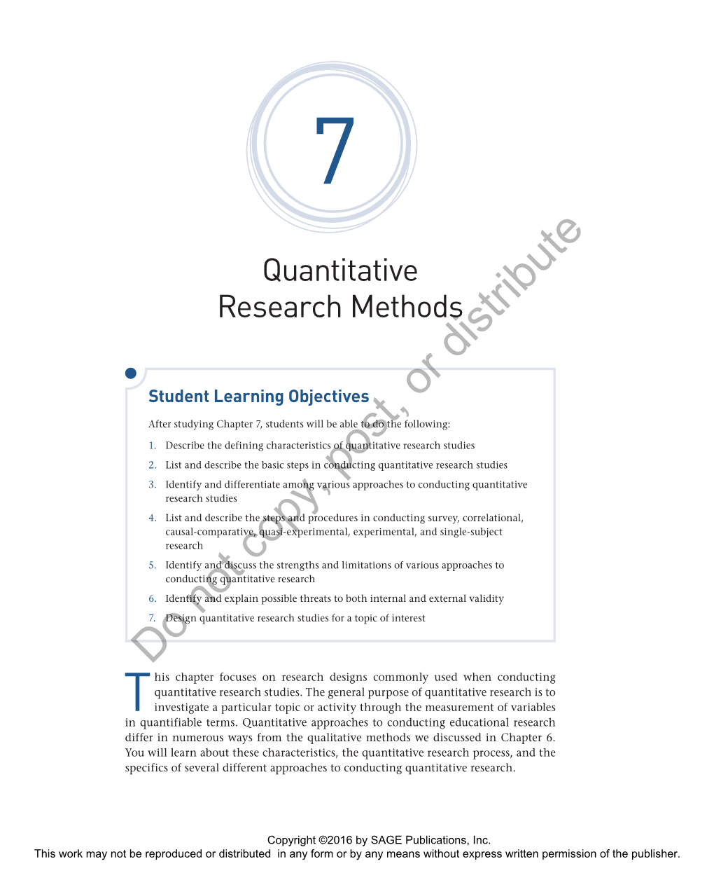 Quantitative Research Methods Distribute Student Learning Objectives Or