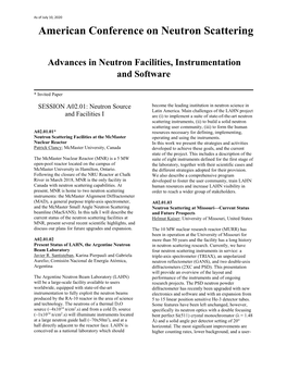 Program—Advances in Neutron Facilities, Instrumentation & Software
