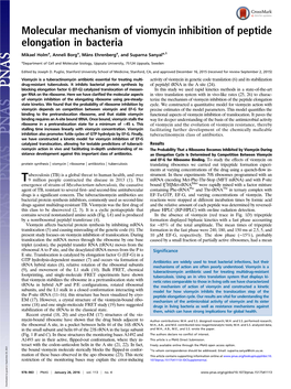 Molecular Mechanism of Viomycin Inhibition of Peptide Elongation in Bacteria