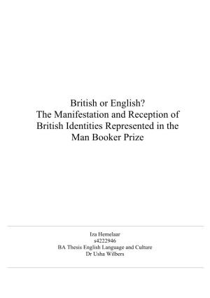 British Or English? the Manifestation and Reception of British Identities Represented in the Man Booker Prize
