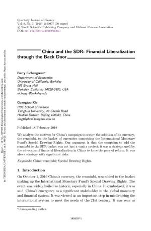 China and the SDR: Financial Liberalization Through the Back Door