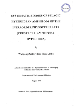 Systematic Studies of Pelagic Hyperiidean Amphipods Of