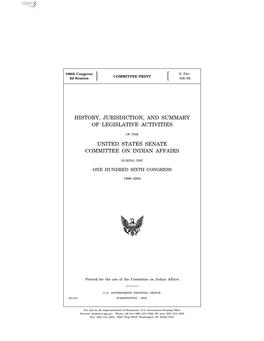 History, Jurisdiction, and Summary of Legislative Activities