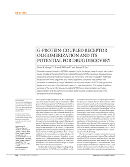 G-Protein-Coupled Receptor Oligomerization and Its Potential for Drug Discovery