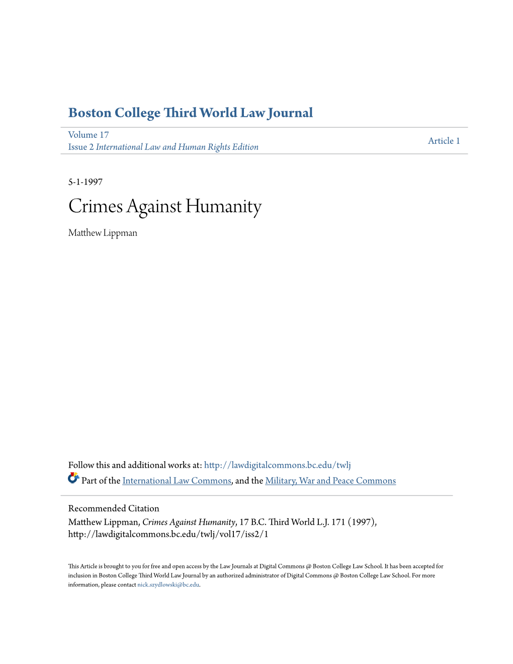 Crimes Against Humanity Matthew Lippman