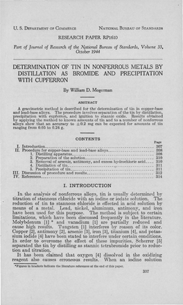 DETERMINATION of TIN in NONFERROUS METALS by DISTILLATION AS BROMIDE and PRECIPITATION with CUPFERRON by William D
