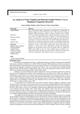 An Analysis of Native English and Pakistani English Writers' Use Of