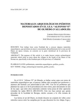Materiales Arqueológicos Inéditos Depositados En El Ies “Alfonso