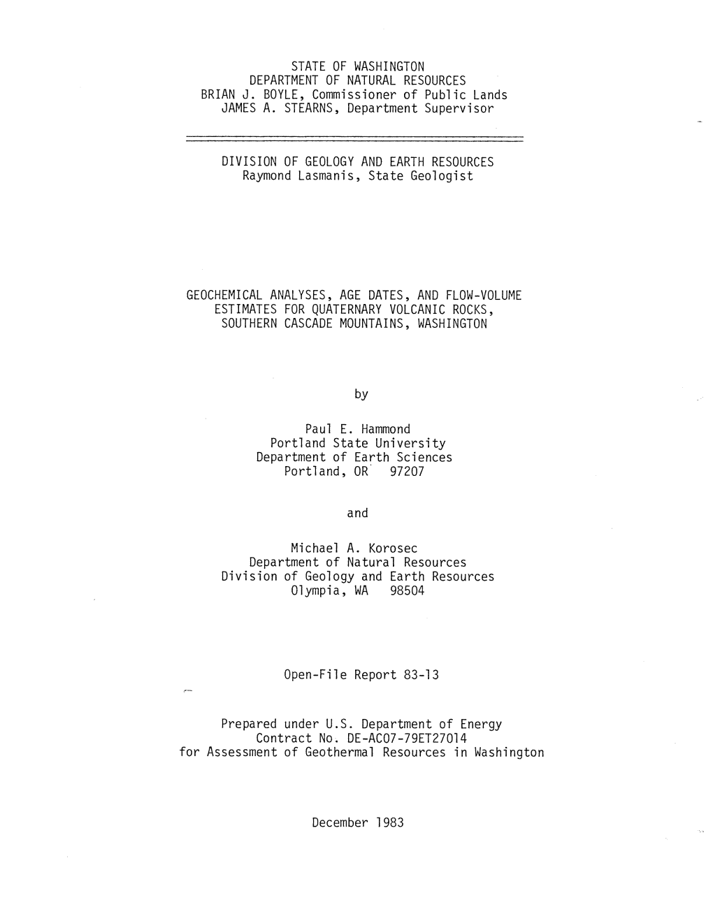 Washington Division of Geology and Earth Resources Open File Report