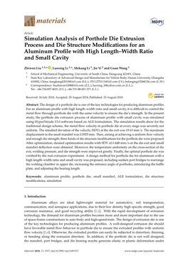 Simulation Analysis of Porthole Die Extrusion Process and Die Structure Modiﬁcations for an Aluminum Proﬁle with High Length–Width Ratio and Small Cavity