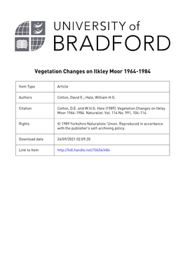 Department of Environmental Science, University of Bradford in 1970A Set of Maps Was Published Which Summarized the Results of A