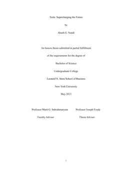 Tesla: Supercharging the Future by Akash G. Nandi an Honors Thesis
