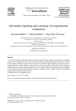 Job-Market Signaling and Screening: an Experimental Comparison