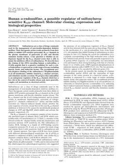 Human -Endosulfine, a Possible Regulator of Sulfonylurea- Sensitive KATP Channel: Molecular Cloning, Expression and Biological P