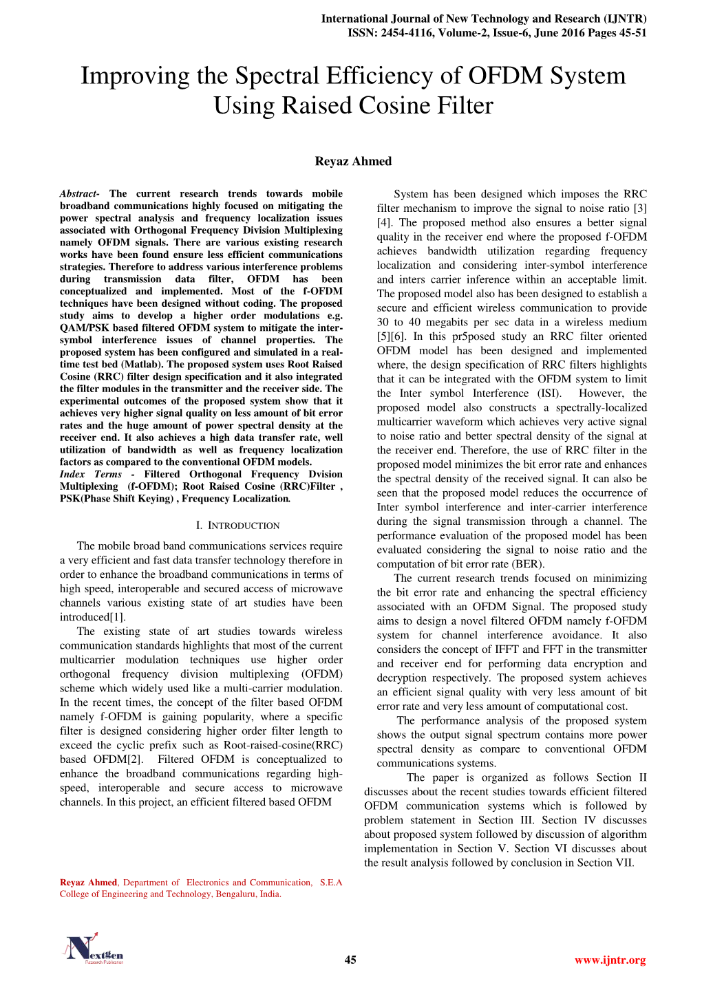 Improving the Spectral Efficiency of OFDM System Using Raised Cosine Filter