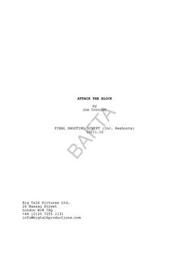 ATTACK the BLOCK by Joe Cornish a FINAL SHOOTING SCRIPT (Inc