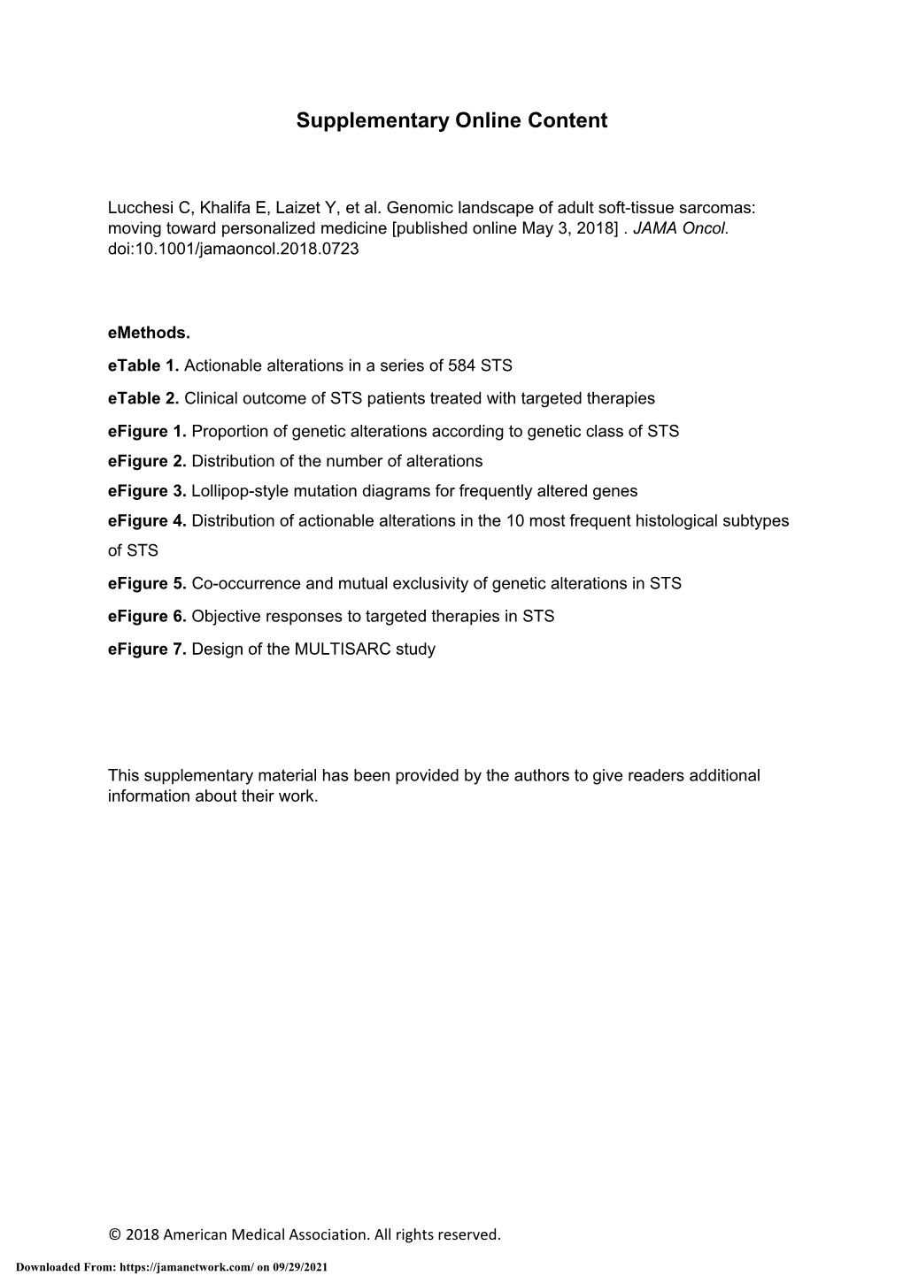 Targetable Alterations in Adult Patients with Soft-Tissue Sarcomas