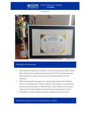 Partnership and Coordination • IOM Has Been Recognized by the Mayor's Office and the Education Office of Dire Dawa, Ethiopia