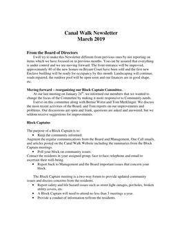 Canal Walk Newsletter March 2019