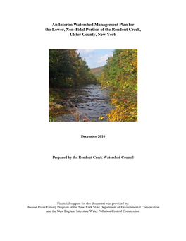 An Interim Watershed Management Plan for the Lower, Non-Tidal Portion of the Rondout Creek, Ulster County, New York