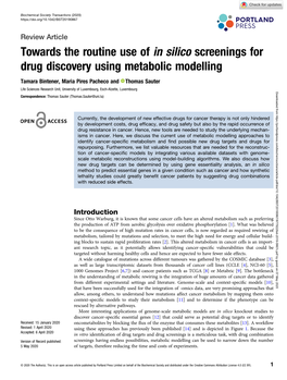Towards the Routine Use of in Silico Screenings for Drug Discovery Using Metabolic Modelling