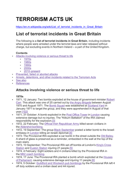 Terrorism Acts Uk