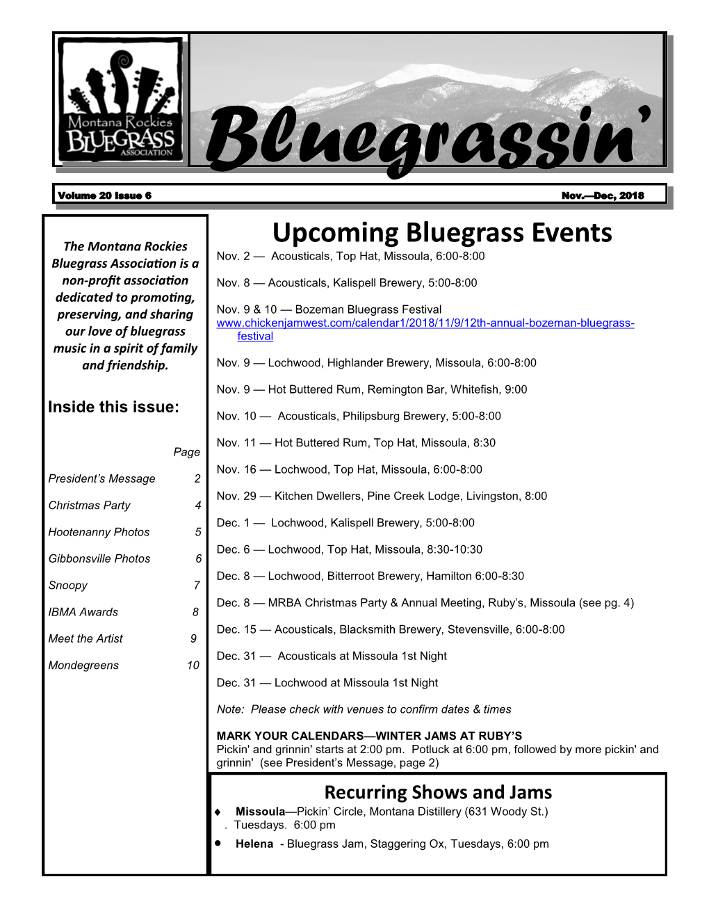 Upcoming Bluegrass Events Nov