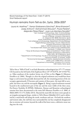 Short Fieldwork Report. Human Remains from Tell Es-Sin, Syria, 2006-2007