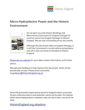 Micro-Hydroelectric Power and the Historic Environment