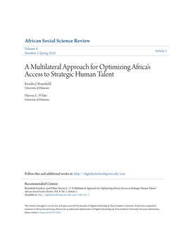 A Multilateral Approach for Optimizing Africaâ•Žs Access to Strategic Human Talent