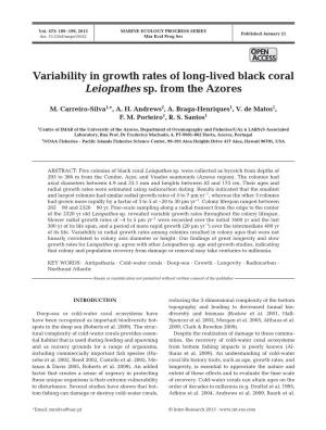 Variability in Growth Rates of Long-Lived Black Coral Leiopathes Sp