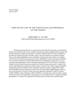 Host Plant List of the Whiteflies (Aleyrodidae) of the World